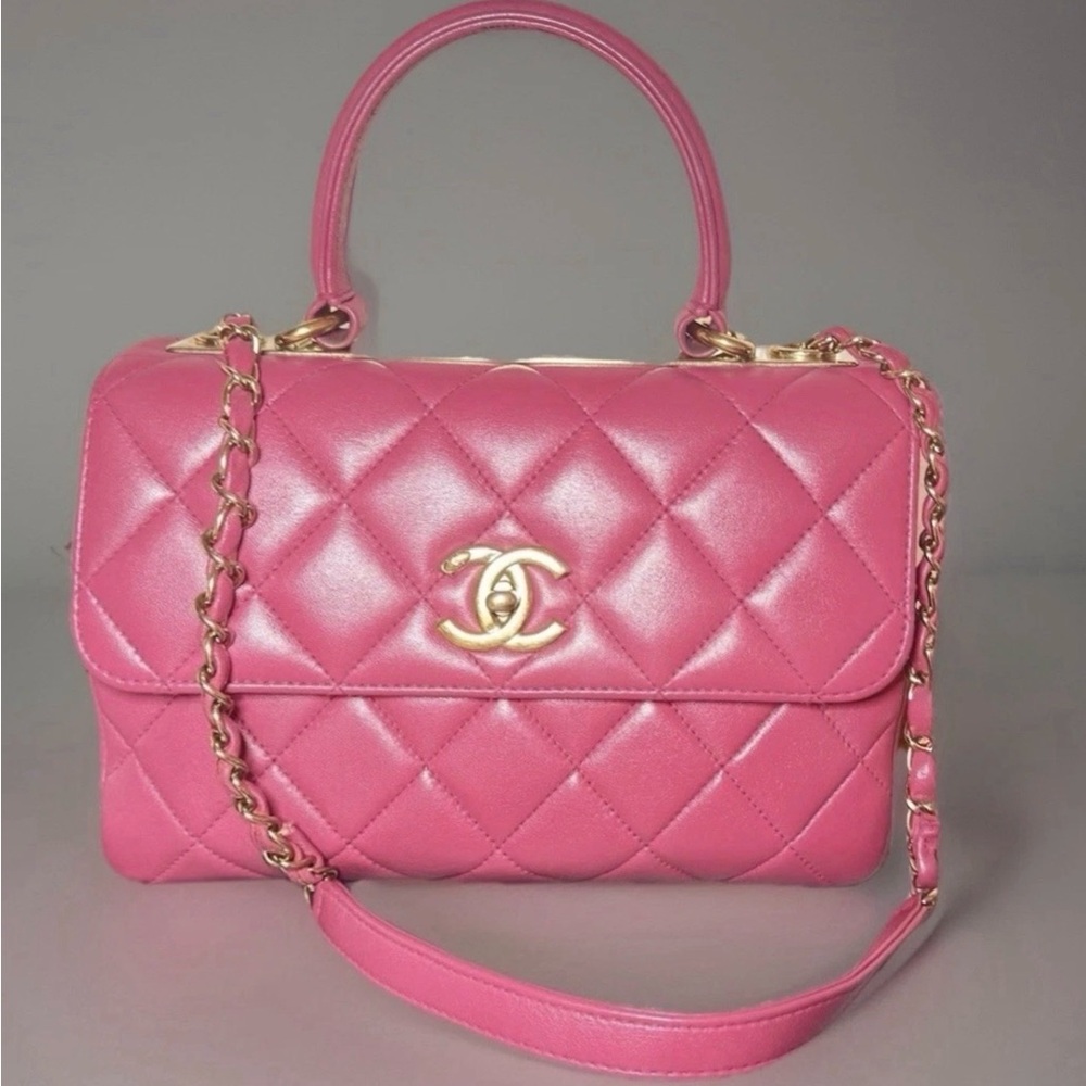 Chanel Pink Quilted Leather TRENDY BAG Medium Great Preloved Condition